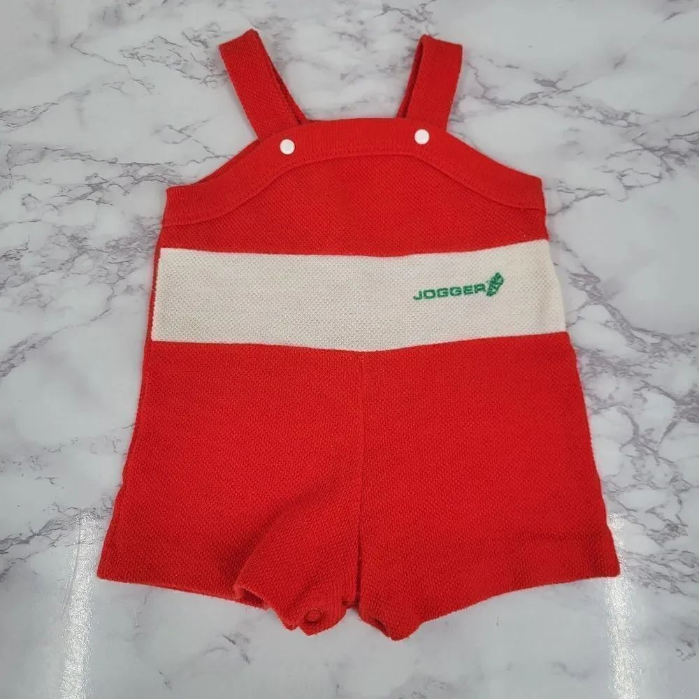Buster Brown Vintage Sporty Jon Jon Short Overalls "Jogger" Red and White